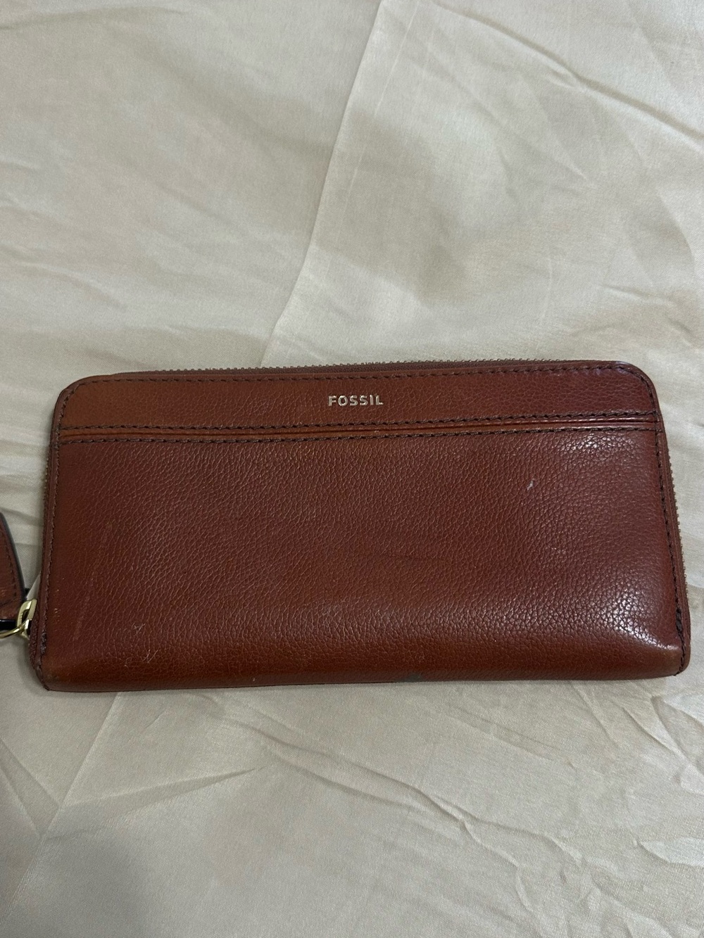 Fossil Chestnut Leather Zip-Around Wallet